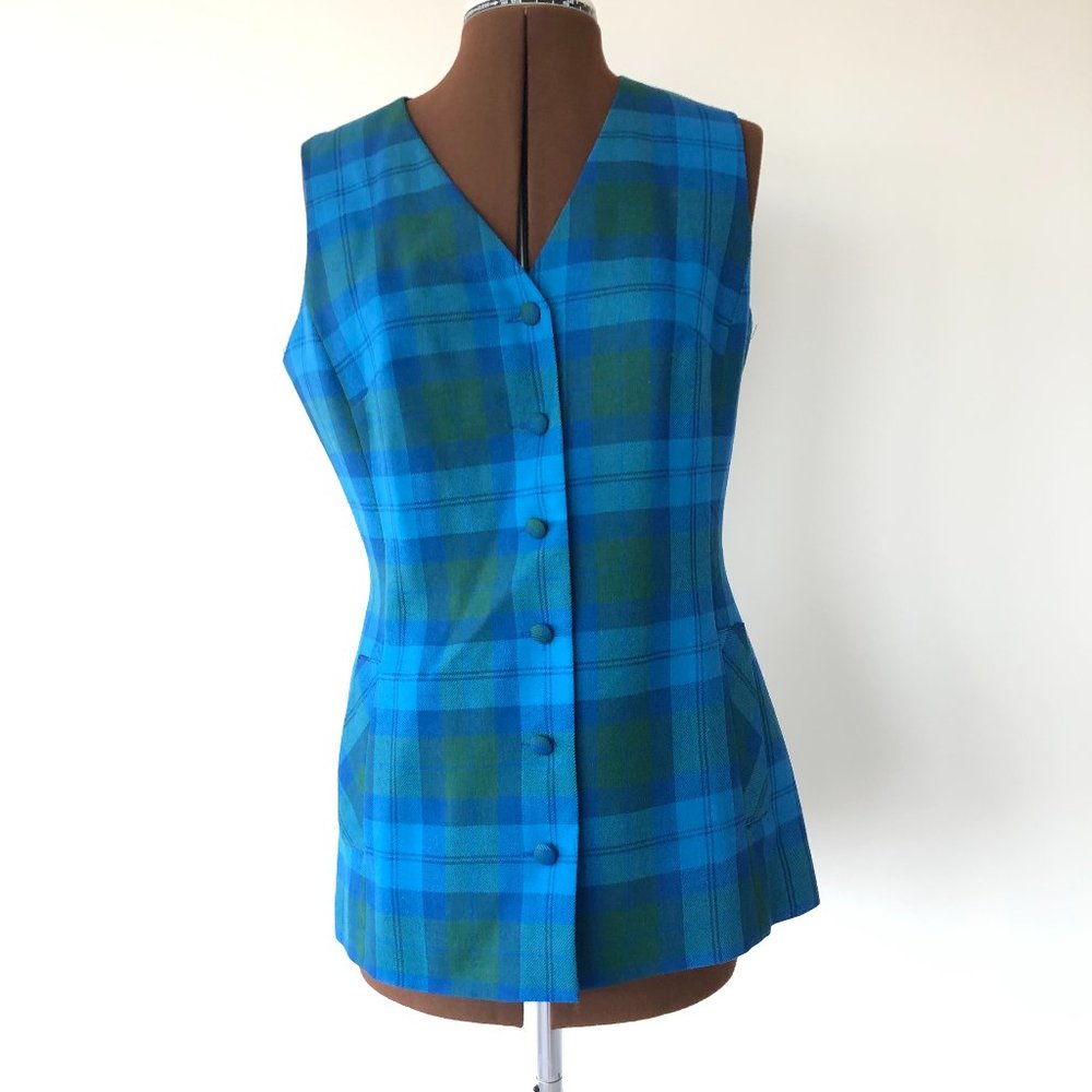 Vintage Aljean Blue/Green Plaid Button Front Vest
